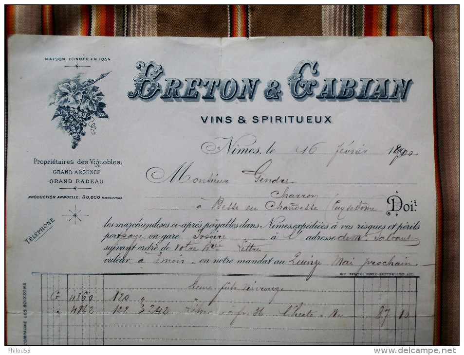 30 NIMES    BRETON & GABIAN     Vins & Spiritueux - 1800 – 1899