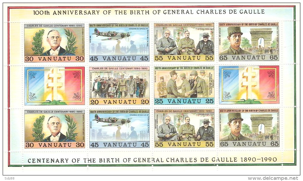 Vanuatu  1990  BF17 ** Centenaire De La Naissance Du Général De Gaulle - De Gaulle (General)