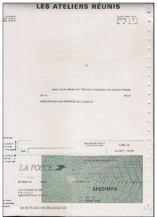 WCE - Lot De 2 Lettres-Chèques SPECIMEN Complètes  ... Voir Les Scans. - Instructional Courses