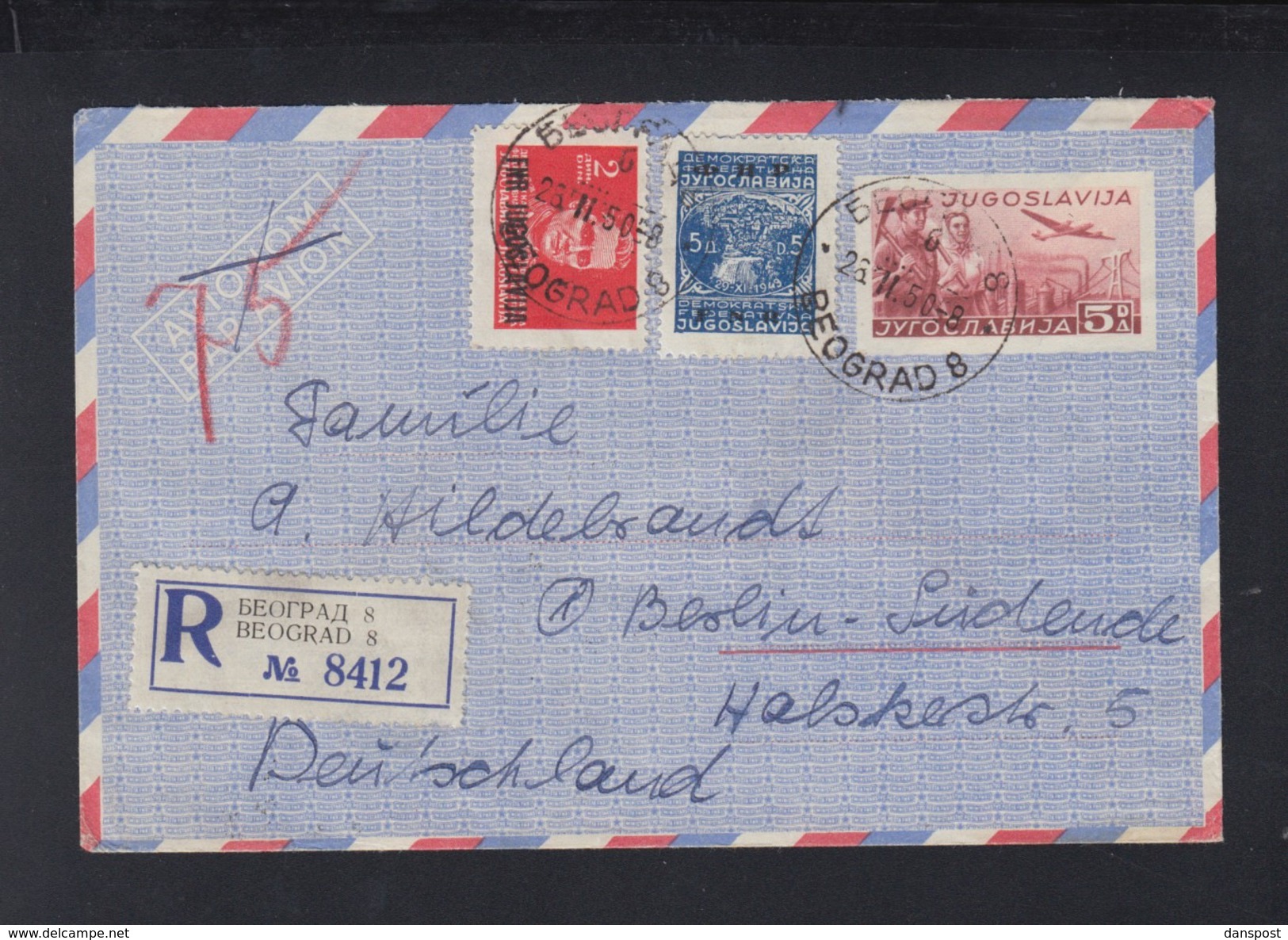 Yugoslavia Stationery Cover Uprated Overprints 1950 - Covers & Documents