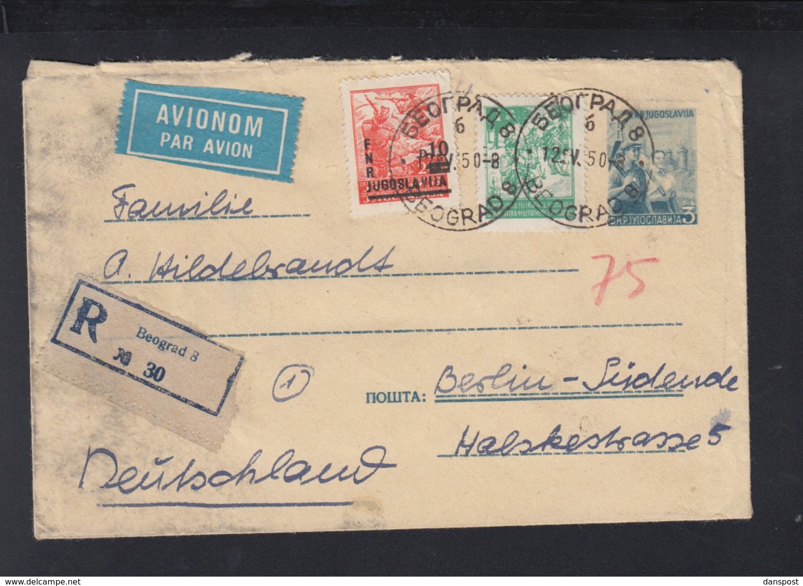 Yugoslavia Stationery Cover Uprated Overprints 1950 (3) - Covers & Documents