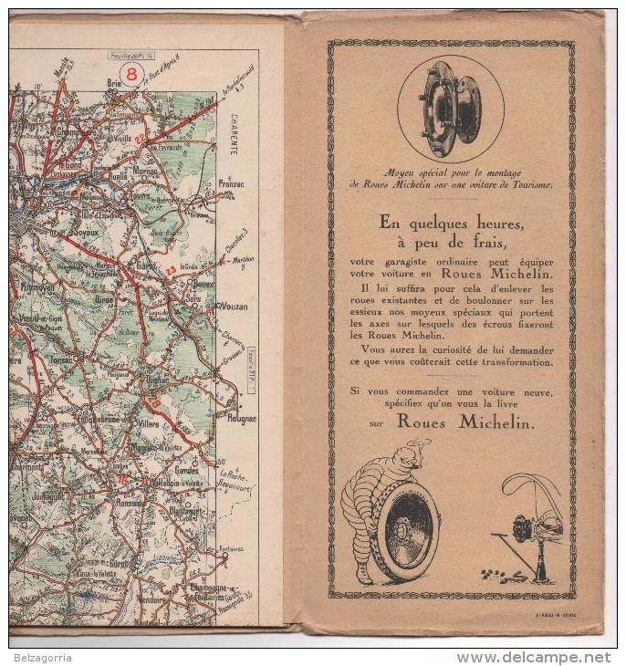 CARTE MICHELIN DE LA FRANCE EN 48 FEUILLES Au 1/200.000e N° 30  ANGOULÊME - PUBLICITE ROUES MICHELIN,VOIR SCANS - Roadmaps