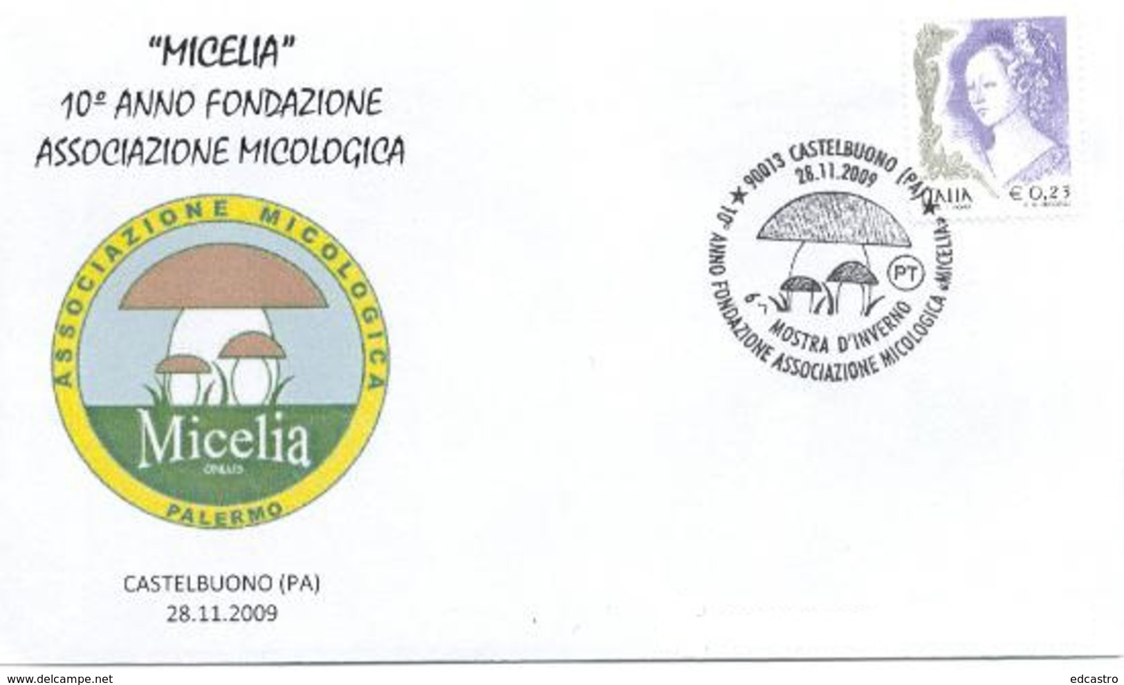 ITALY ITALIA 2009 SPECIAL POSTAMARK FUNGI MUSHROOMS CHAMPIGNONS SETAS MICOLOGY - Pilze