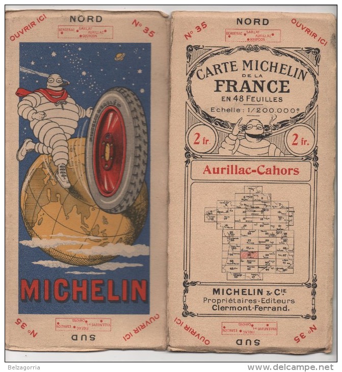 CARTE MICHELIN DE LA FRANCE EN 48 FEUILLES Au 1/200.000e N° 35  AURILLAC-CAHORS-  PUBLICITE  MICHELIN,VOIR SCANS - Roadmaps