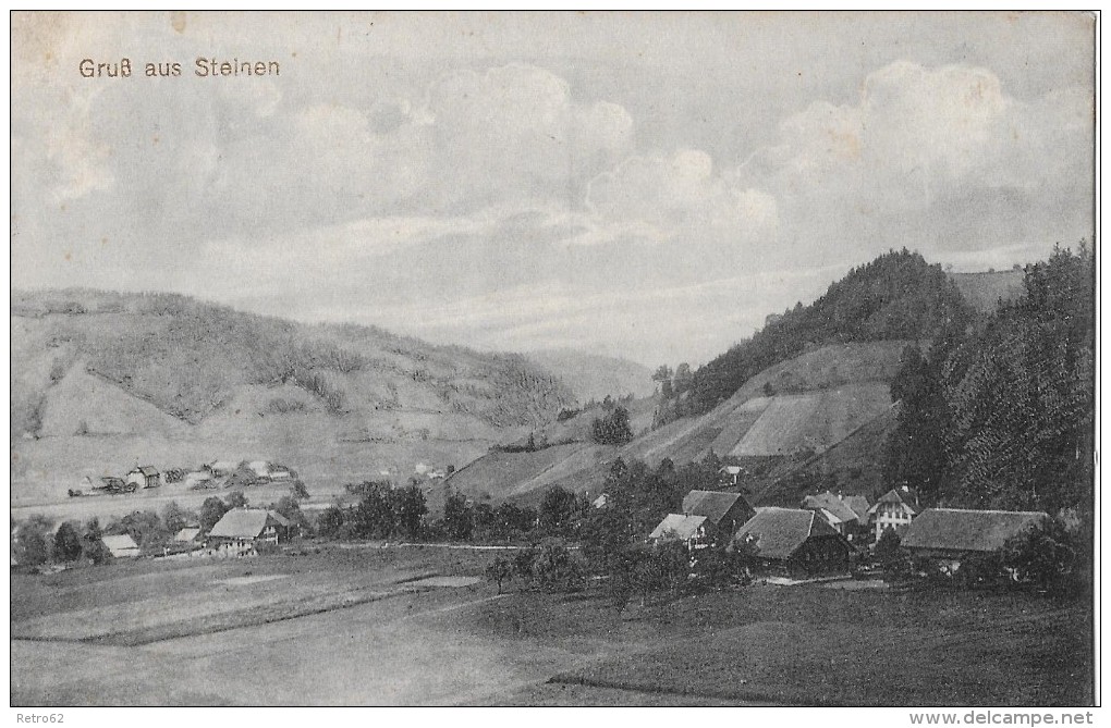 GRUSS AUS STEINEN &#8594; Damals Ein Kleiner Weiler, Alter Lichtdruck Anno 1923 - Steinen