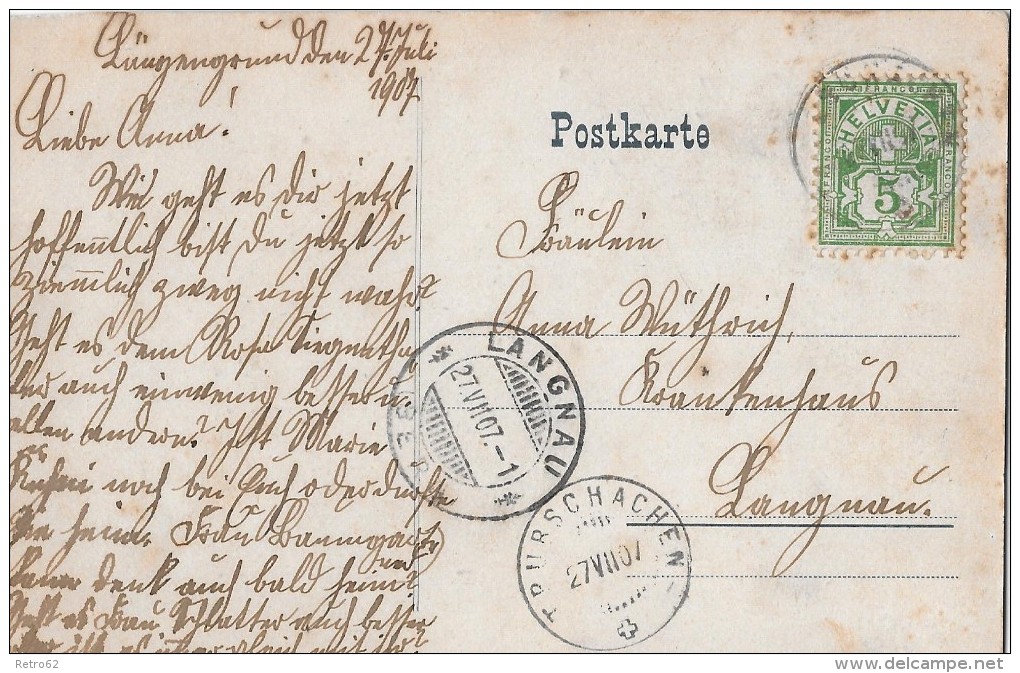 GRUSS VOM LÄNGENGRUND &#8594; Alter & Seltener Lichtdruck Anno 1907 &#9658;Stempel Trubschachen & Langnau&#9668; - Langnau Im Emmental