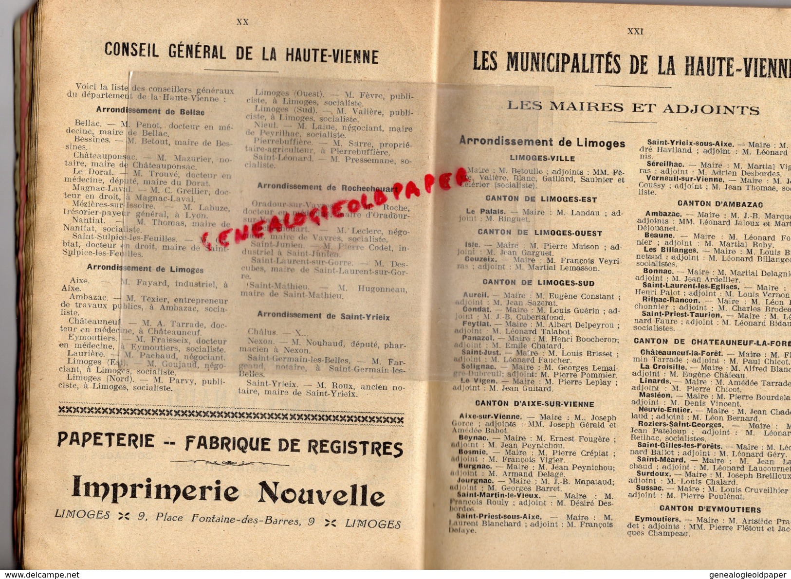 87 - LIMOGES - ALMANACH DU POPULAIRE DU CENTRE 1914- SOCIALISTE SOCIALISME- BOUCHERIE PAROT-NIVET-IMPRIMERIE NOUVELLE-