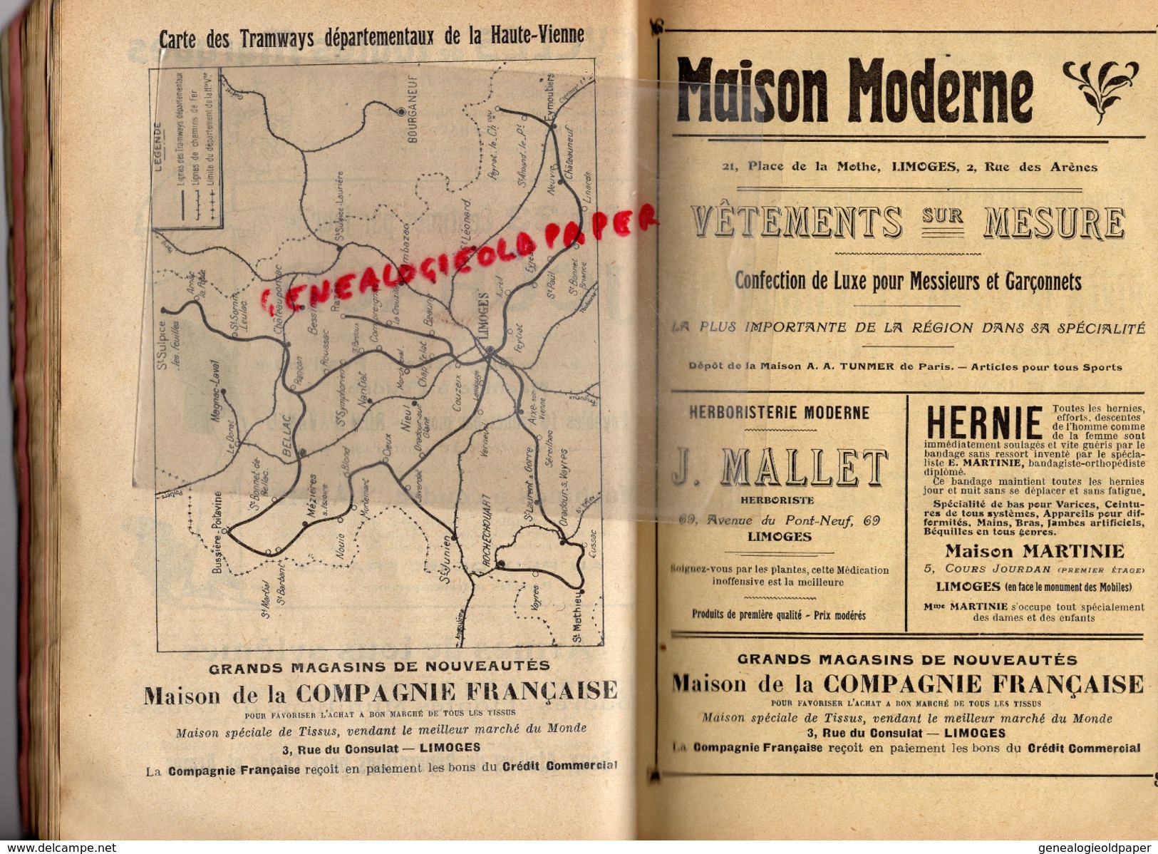 87 - LIMOGES - ALMANACH DU POPULAIRE DU CENTRE 1914- SOCIALISTE SOCIALISME- BOUCHERIE PAROT-NIVET-IMPRIMERIE NOUVELLE-