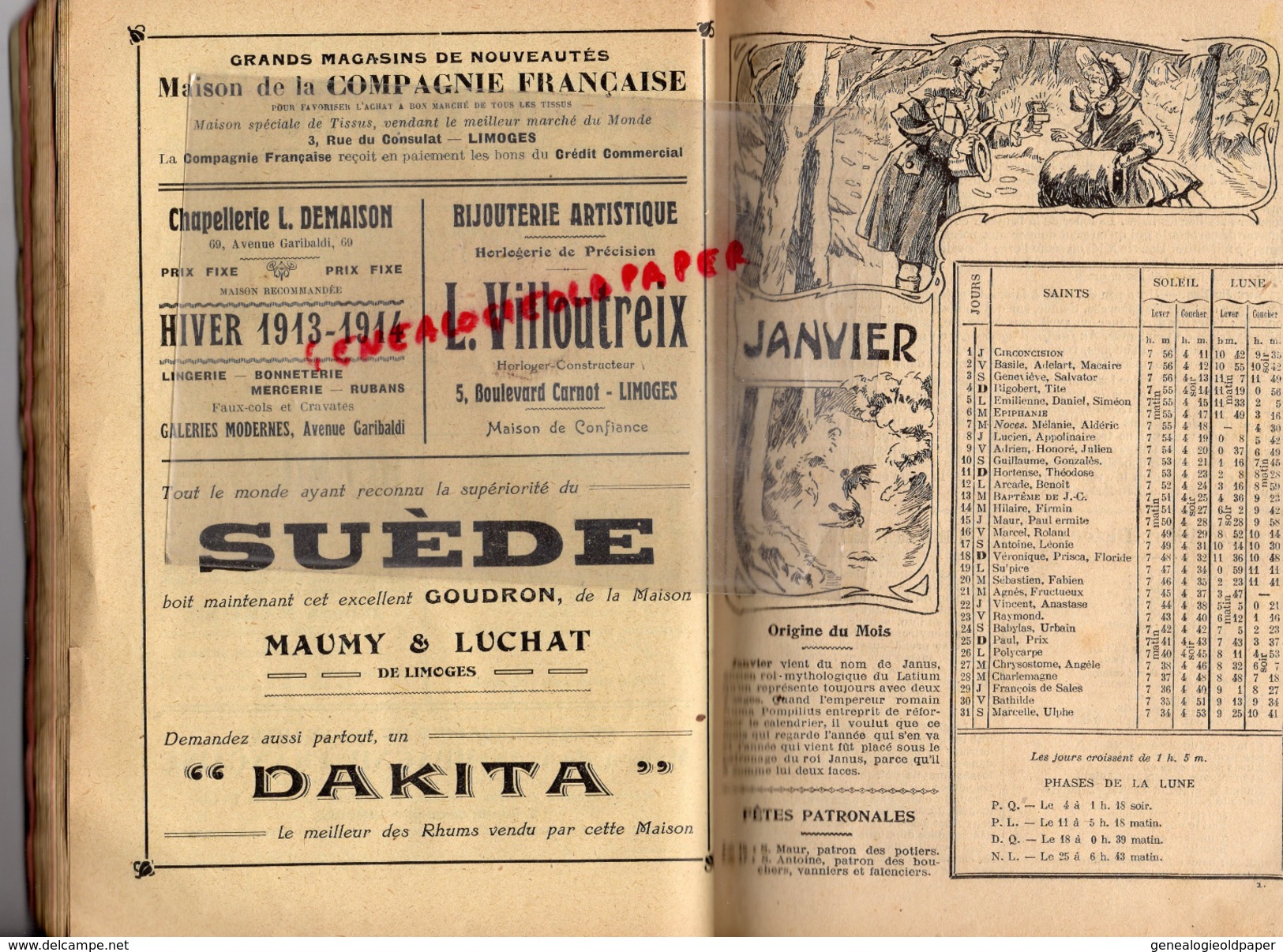 87 - LIMOGES - ALMANACH DU POPULAIRE DU CENTRE 1914- SOCIALISTE SOCIALISME- BOUCHERIE PAROT-NIVET-IMPRIMERIE NOUVELLE-