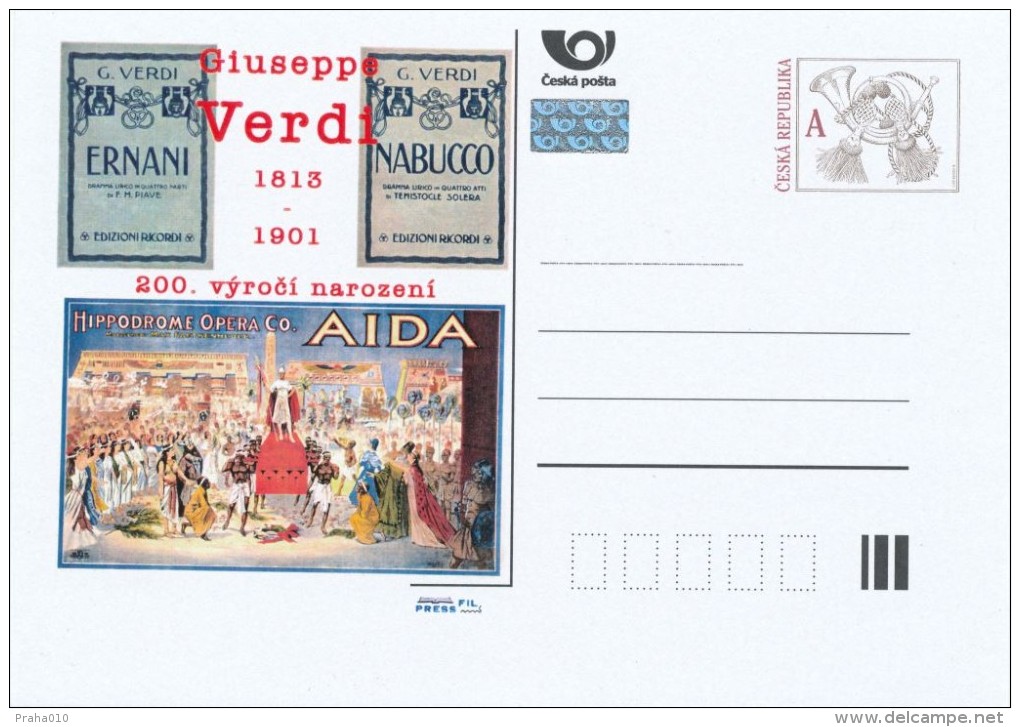 Czech Rep. / Postal Stat. (Pre2013/43) Giuseppe Verdi (1813-1901) Italian Romantic Composer; Opera Aida - Egiptología