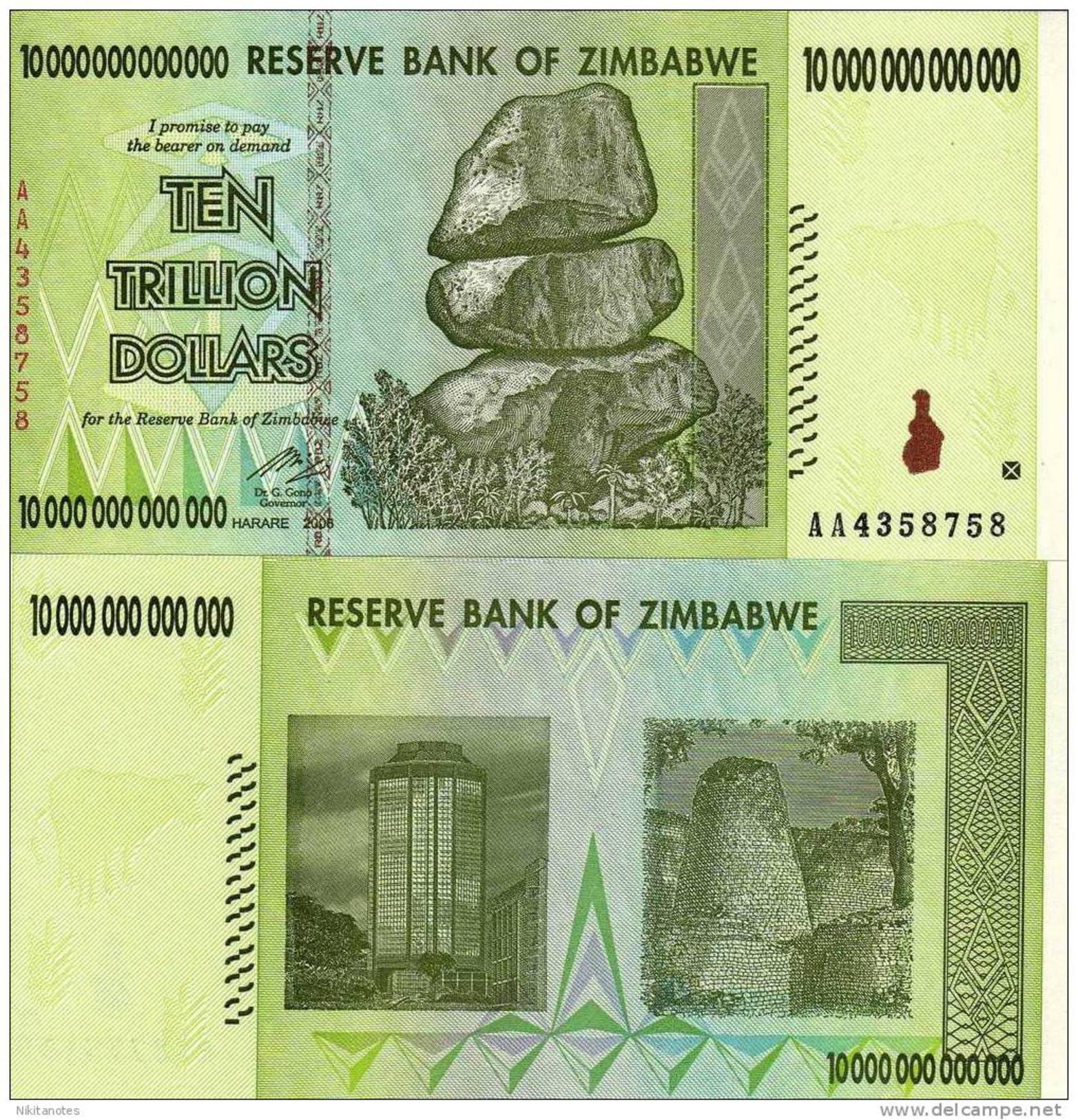 Zimbabwe 10,000,000,000,&#x200B;000 (10 Trillion), 2008 AA UNC - Zambie