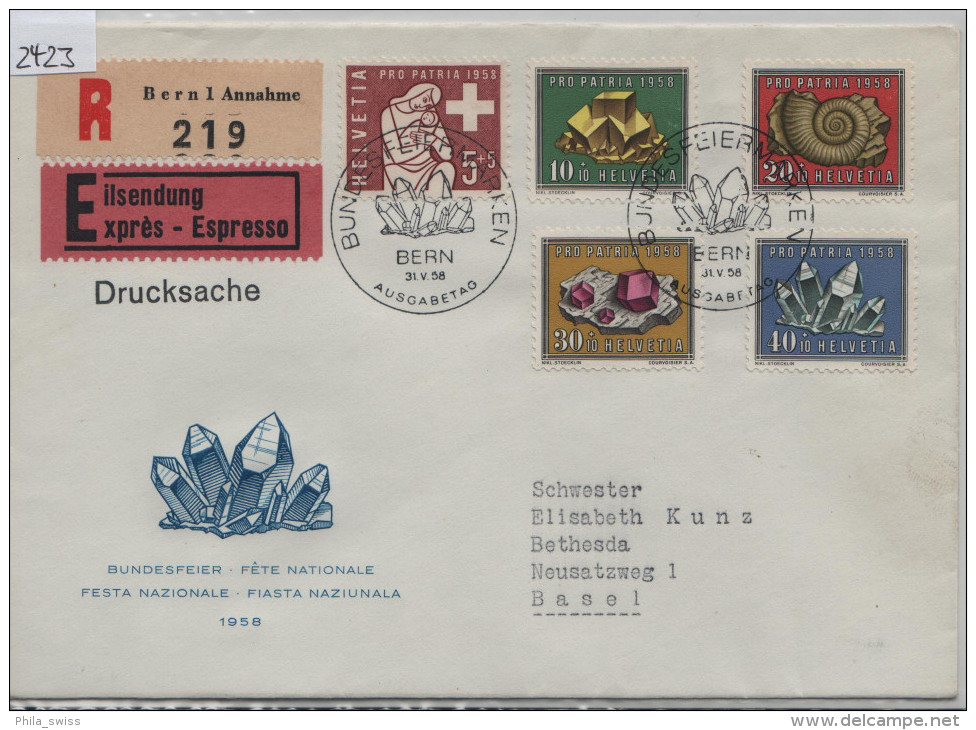 1958 Pro Patria B86-B90 627-661 FDC First Day Ausgabetag Charge Einschreiben Von Bern Nach Basel - FDC