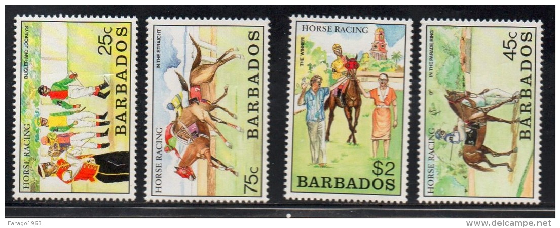 1990 Barbados Horse Racing Complete Set Of 4 MNH - Barbados (1966-...)