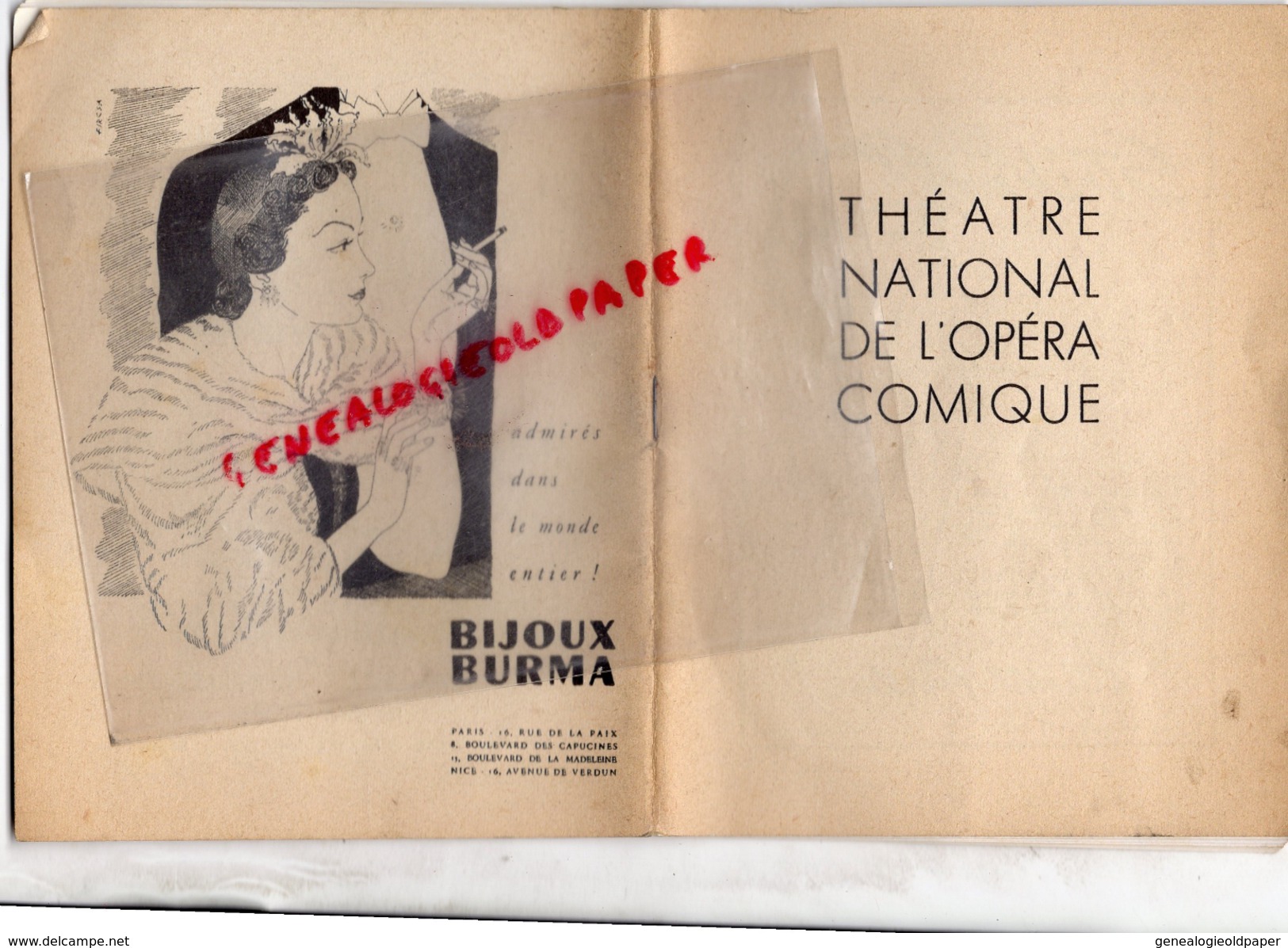 THEATRE NATIONAL DE L' OPERA COMIQUE - LE BARBIER DE SEVILLE-9 JUIN 1951- BAUDECROUX-TURBA RABIER-AMADE-LEGOUHY-CLEMENT - Programas