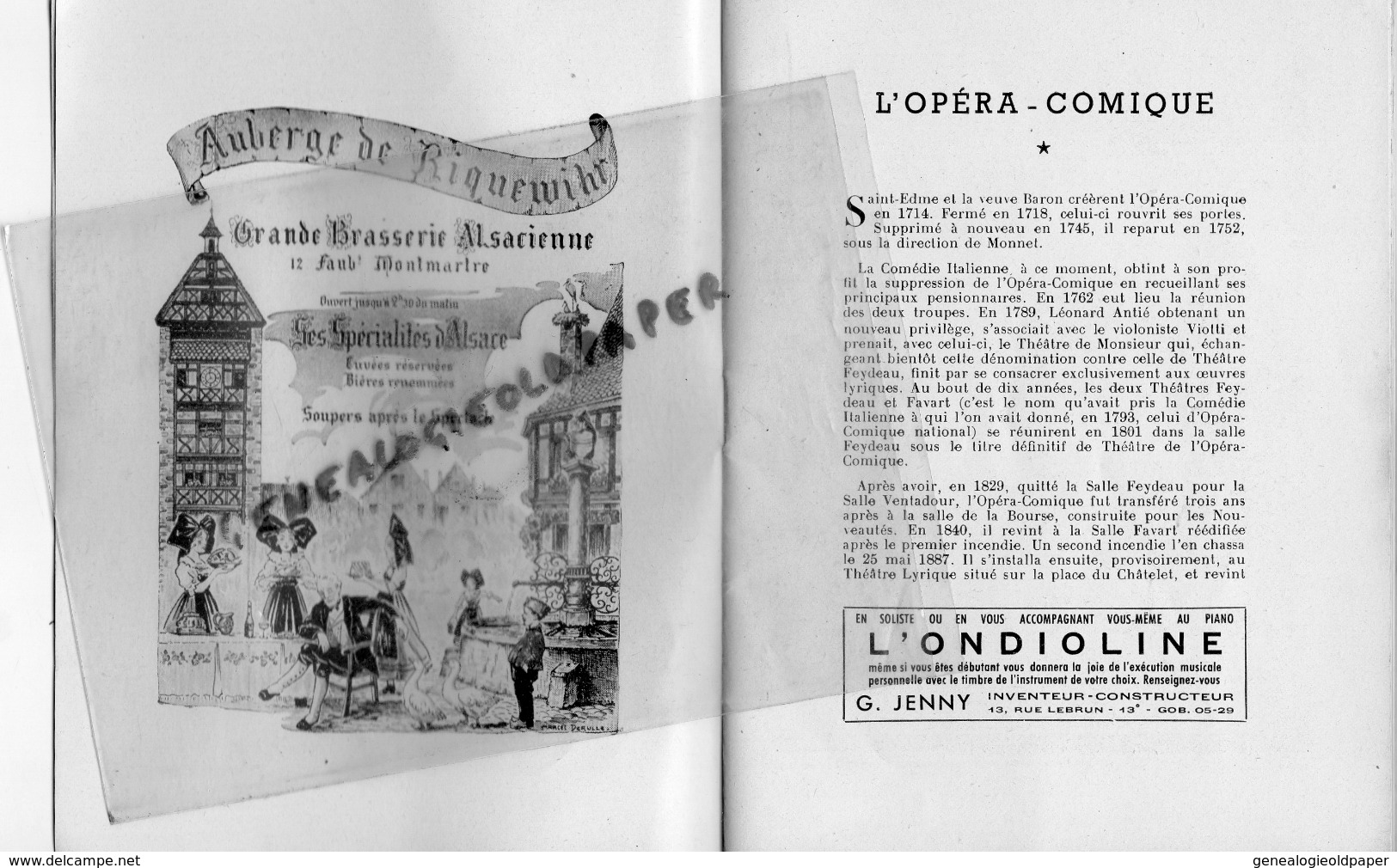 THEATRE NATIONAL DE L' OPERA COMIQUE - LE BARBIER DE SEVILLE-9 JUIN 1951- BAUDECROUX-TURBA RABIER-AMADE-LEGOUHY-CLEMENT - Programmes