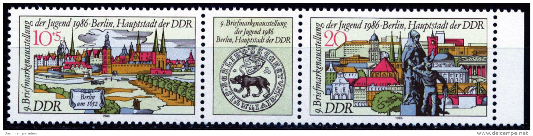 DDR - Michel 3030 / 3031 = WZd 683 Zusammendruck - ** Postfrisch (D) - Briefmarkenausstellung Der Jugend Berlin - Ungebraucht