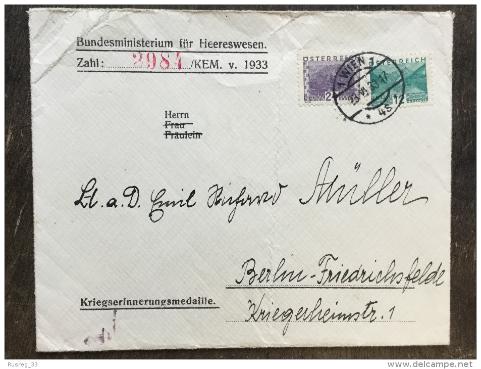 A17 Österreich Austria Autriche 1933 Brief Von Wien Nach Berlin - Briefe U. Dokumente