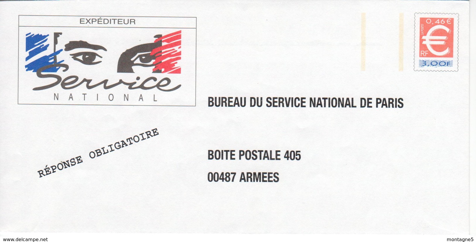 Enveloppe EUROBSN / CSN SERVICE NATIONAL PARIS N° Interne 0799 NEUVE - PAP: TSC Und Halboffizielle Aufdrucke