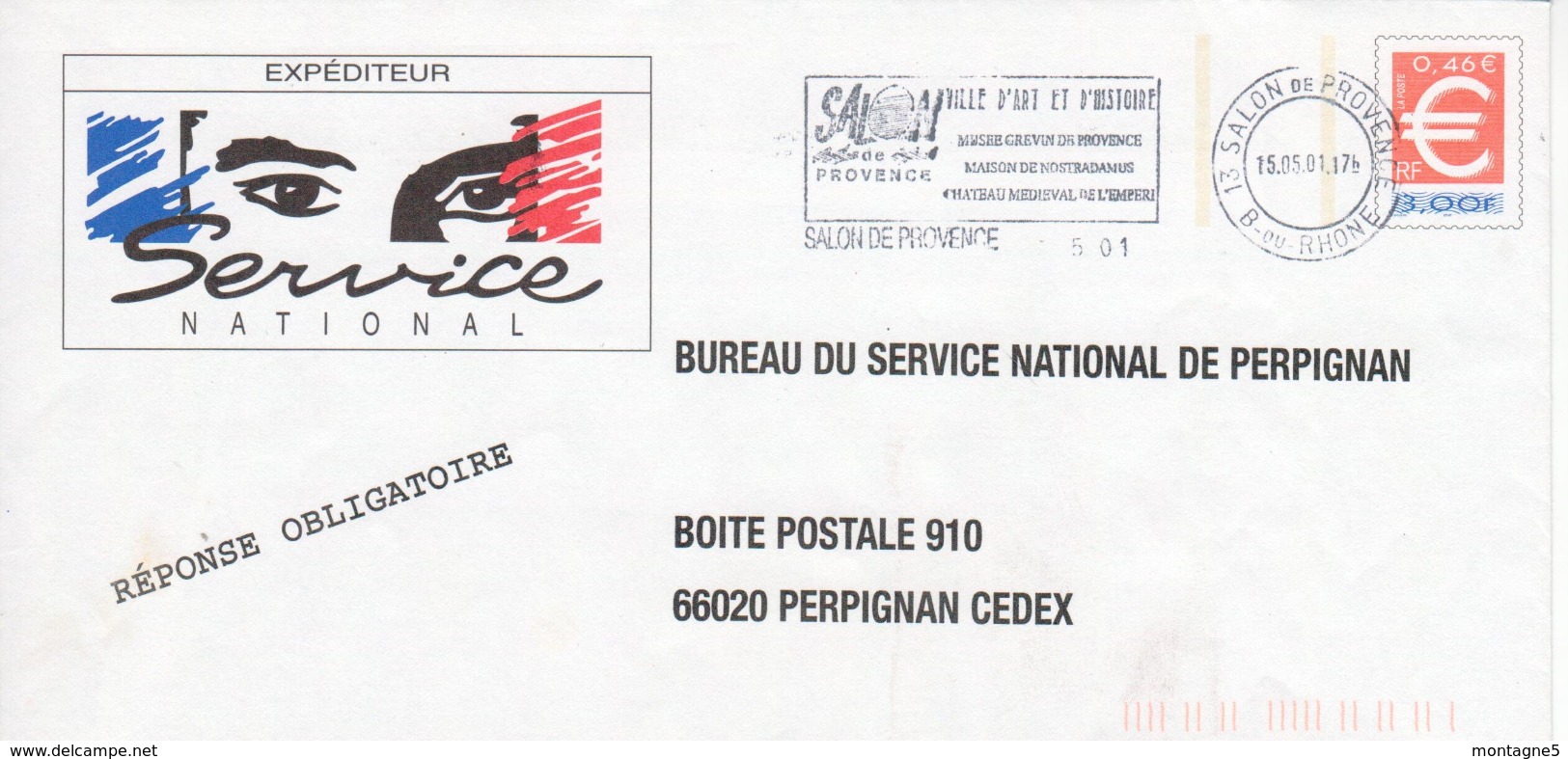 Enveloppe EUROBSN / CSN SERVICE NATIONAL PERPIGNAN N° Interne 0799 Oblitérée - PAP: TSC Und Halboffizielle Aufdrucke