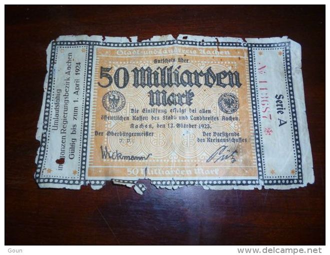 AA1-4 Billet Allemagne.Stadt-und Landkreis Aachen.Gutschein Uber.1923.10 50 Milliarden Mark. - 50 Miljard Mark