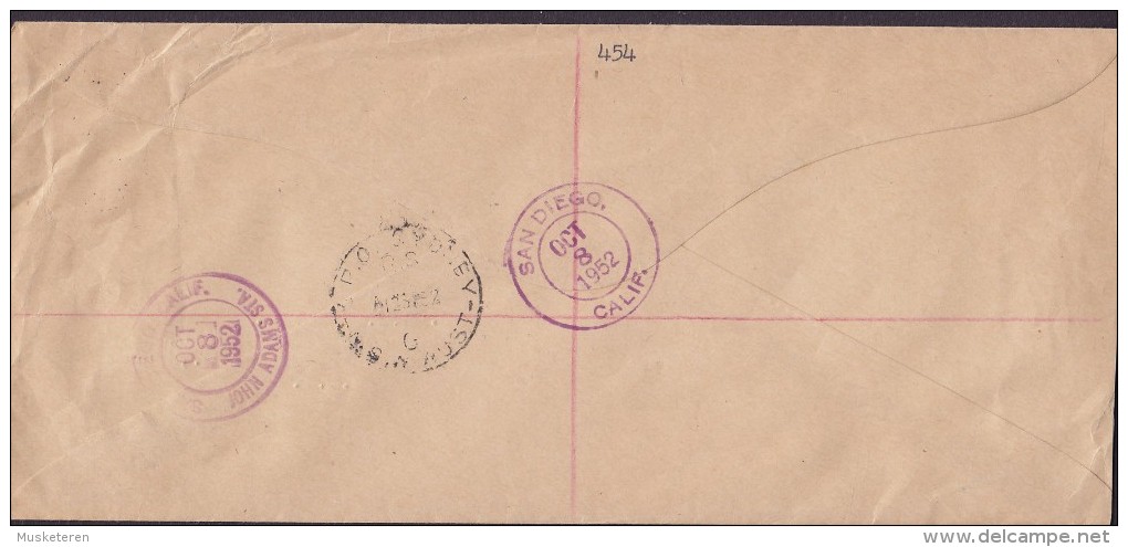Australia ON HIS MAJESTY's SERVICE Postmaster-General Dept. SYDNEY 1952 Cover Brief SAN DIEGO USA GVI. & QEII Stamps (2 - Dienstmarken
