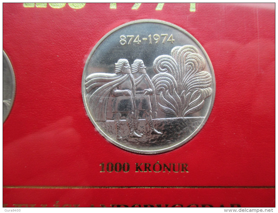 ICELAND  SILVER 500+1000 KRONUR  1974   UNC COIN SET  YEAR 1100th ANNI SETTLEMENT IN MINT PACK - Islande