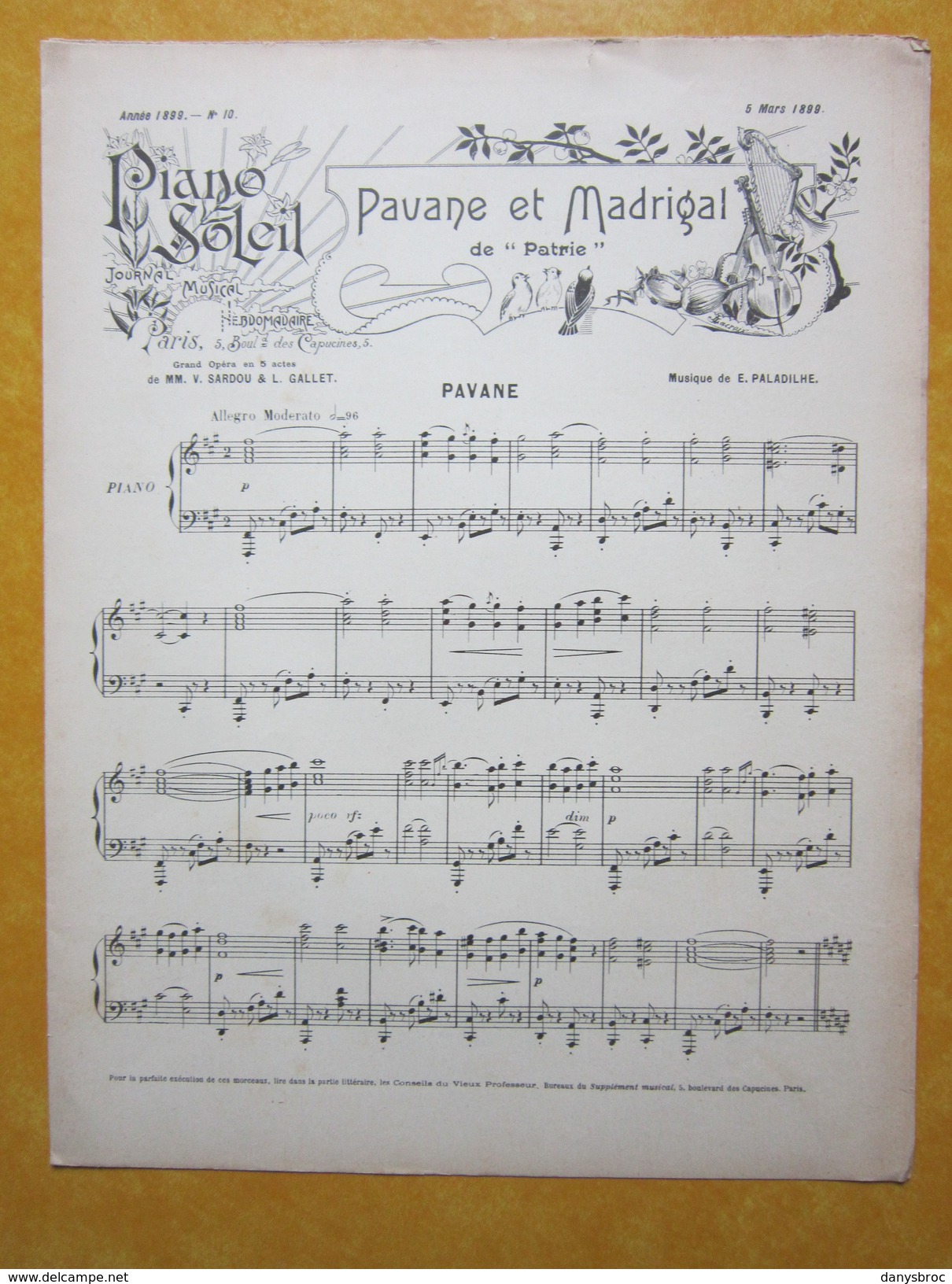 Partition PIANO SOLEIL - PAVANE Et MADRIGAL, E.PALADILHE - ROSATI, J.L.LEYBACH - N°10  1899 - Noten & Partituren