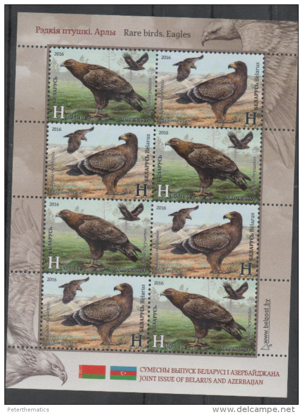 BELARUS, 2016, MNH, EAGLES, BIRDS OF PREY, JOINT ISSUE WITH AZERBAIJAN, SHEETLET OF 5 SETS - Eagles & Birds Of Prey