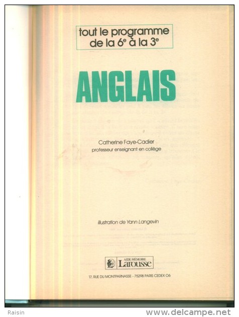 Anglais Tout Le Programme De La 6e à La 3e  Aide-mémoire 1987  Larousse TBE - Autres & Non Classés