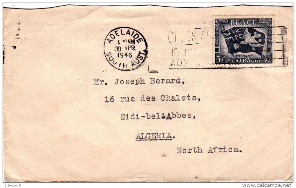 1946 COVER ADELAIDE TO SIDI-BEL-ABBES ALGERIA  / 6992 - Sonstige & Ohne Zuordnung