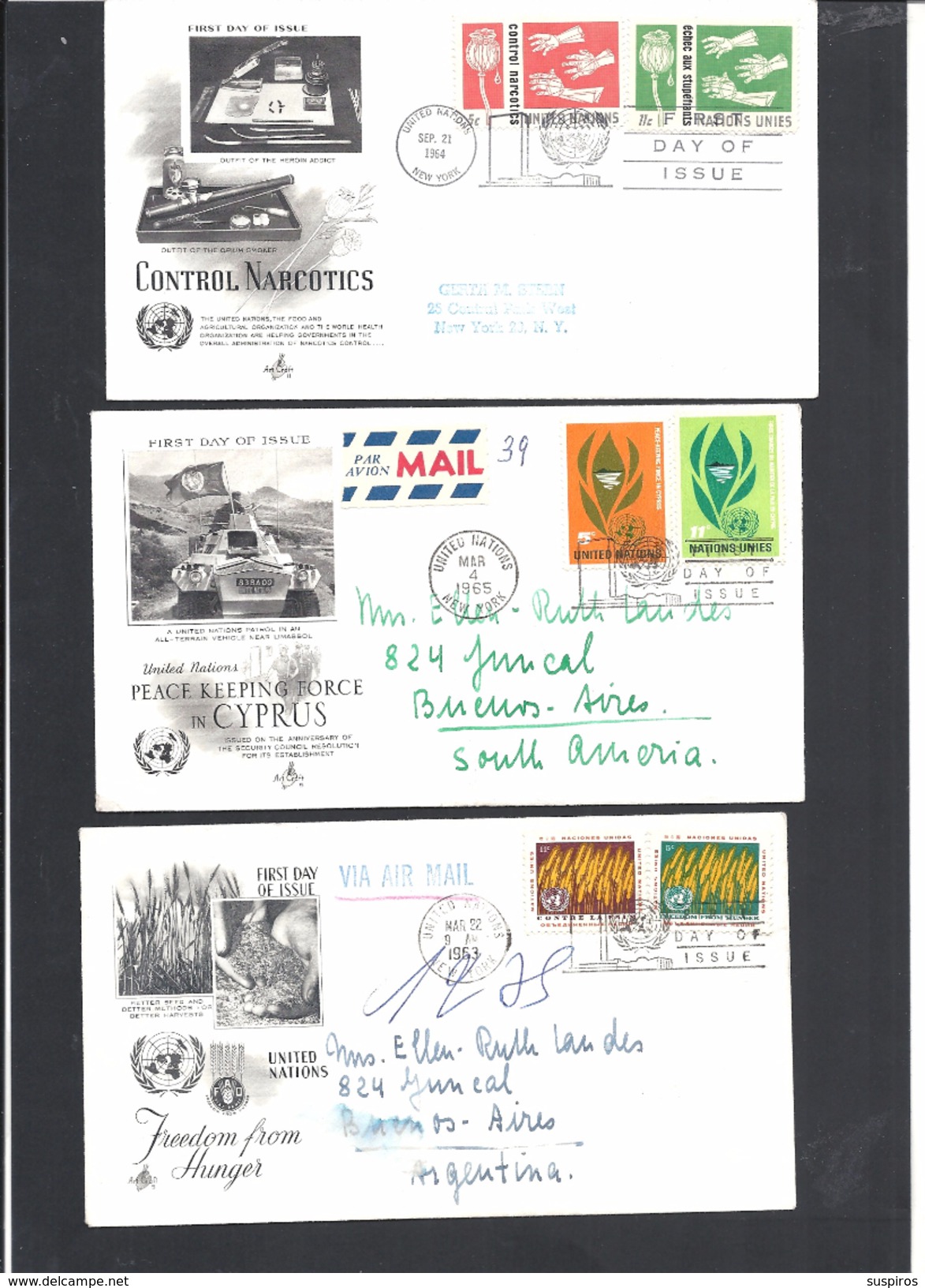 NAZIONE UNITE 1963-1964-1965 FDC + ENVELOPES TRAVELLED - Used Stamps