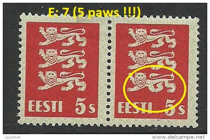 ESTLAND Estonia 1928 Michel 77 + Famous ERROR E: 7 + Normal Stamp In Pair * - Estland