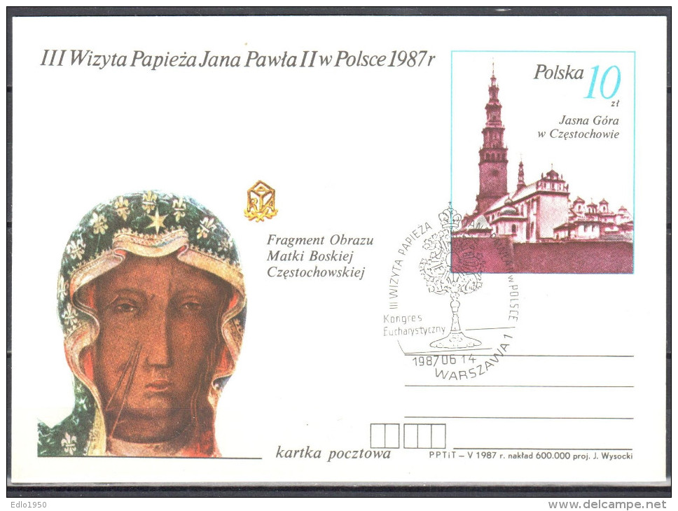 Poland 1987 - III Visit Of Pope John Paul II In  Poland - Fi. Cp 954 - Postcard - Special Cancellation - Ganzsachen