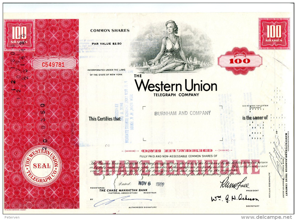 WESTERN UNION; 100 Common Shares - Electricity & Gas