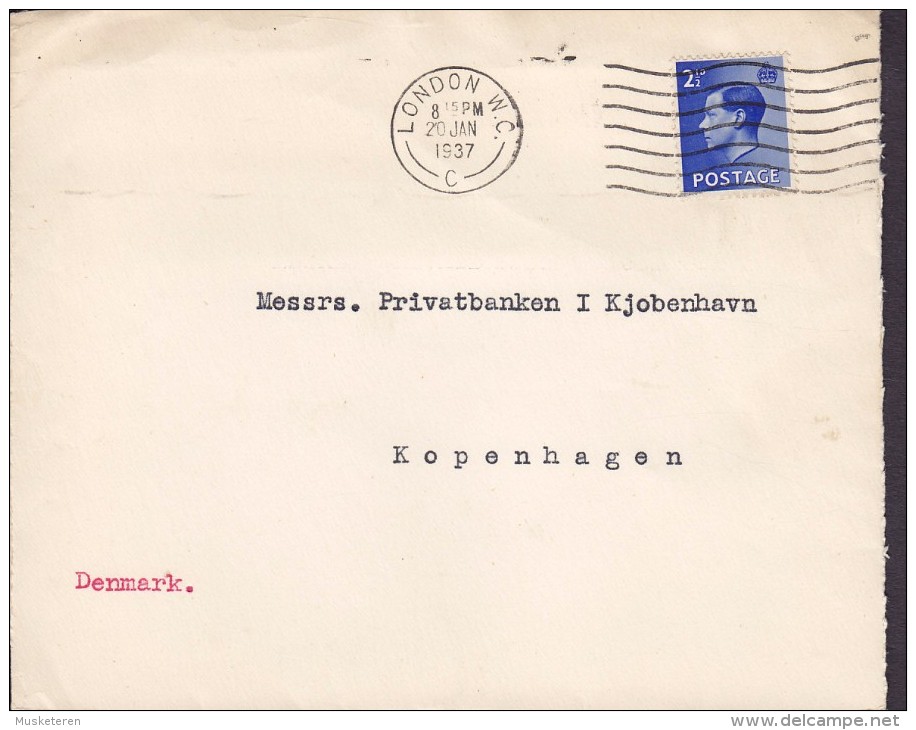 Great Britain THE ELITE WOOLLEN COMPANY,  LONDON 1937 Cover Brief Denmark 2½d. EDVIII. (2 Scans) - Briefe U. Dokumente