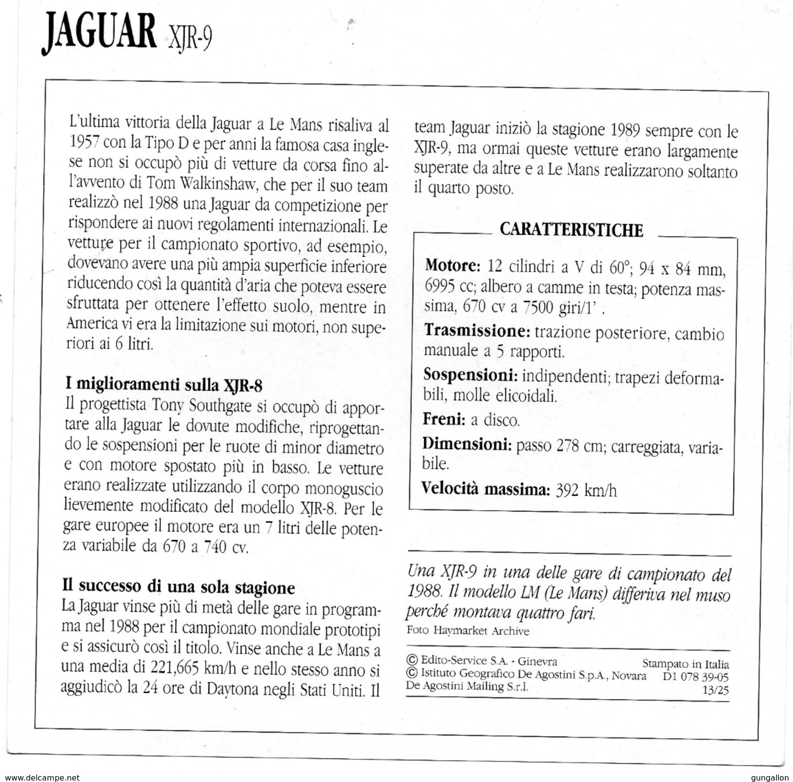 Auto Da Collezione "Jaguar  1988   XJR-9" (Gran Bretagna) - Motori