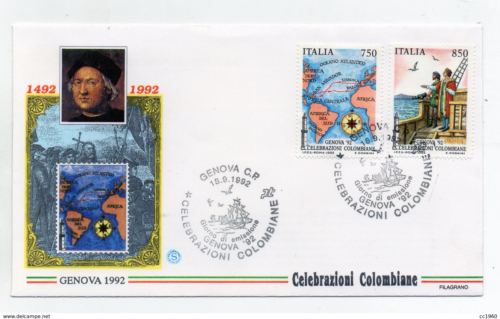 Italia - 1992 - Busta FDC - Genova 92 - Celebrazioni Colombiane (FDC1283) - FDC