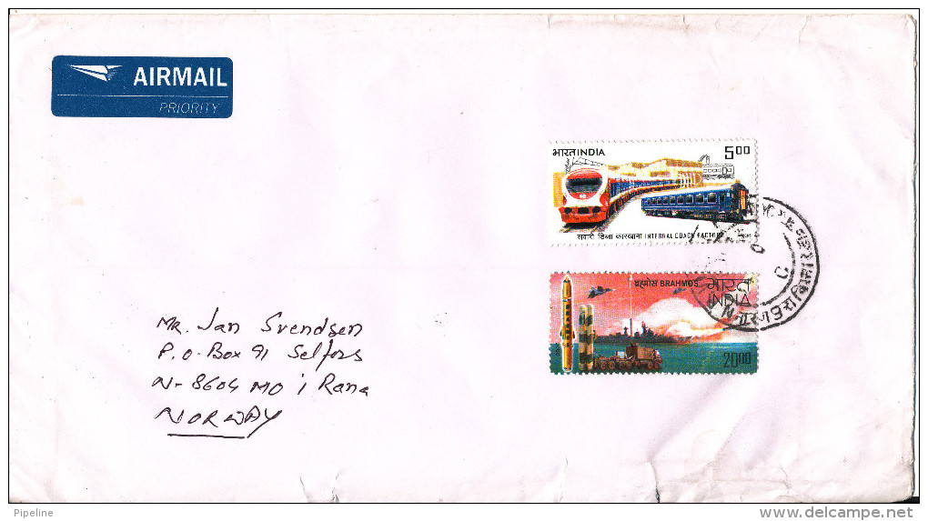 India Cover Sent Air Mail To Norway Topic Stamps (there Are Some Tears At The Bottom Of The Cover) - Covers & Documents