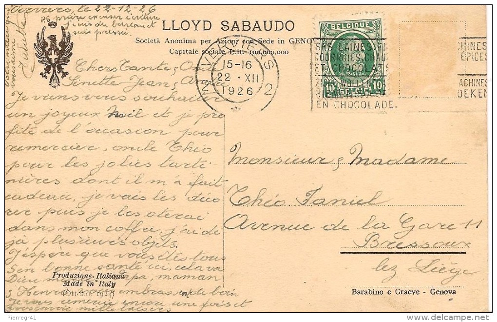 CPA-1920-LLOYD SABAUDO-PAQUEBOTS CONTE ROSSO Et CONTE VERDE- A QUAI A GENES --TBE - Passagiersschepen