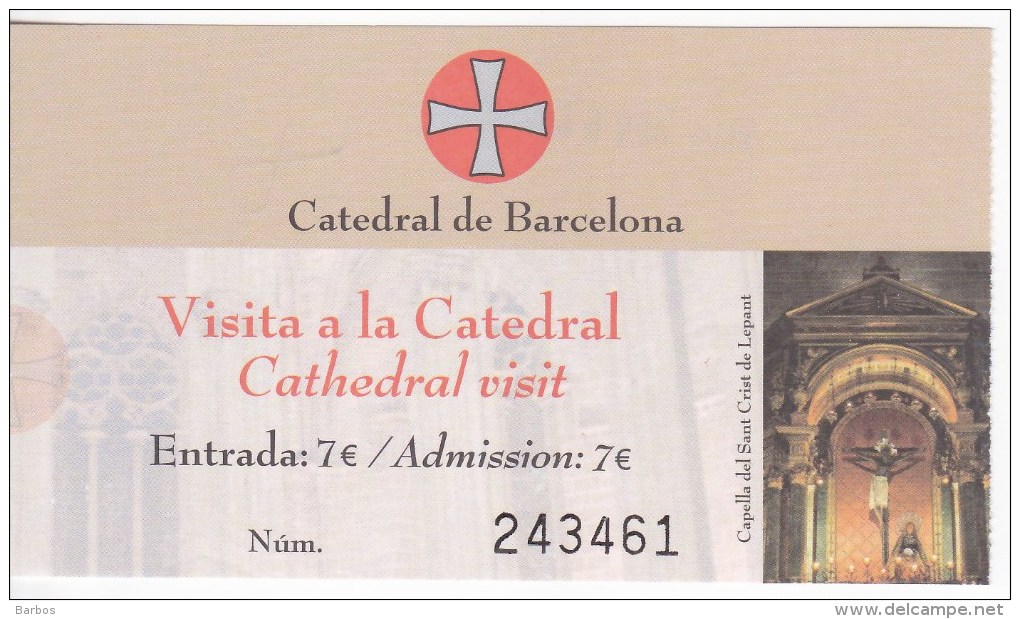 Spain , Espagne , Barcelona , Catedrale  Ticket  , 2015 , Used - Visiting Cards