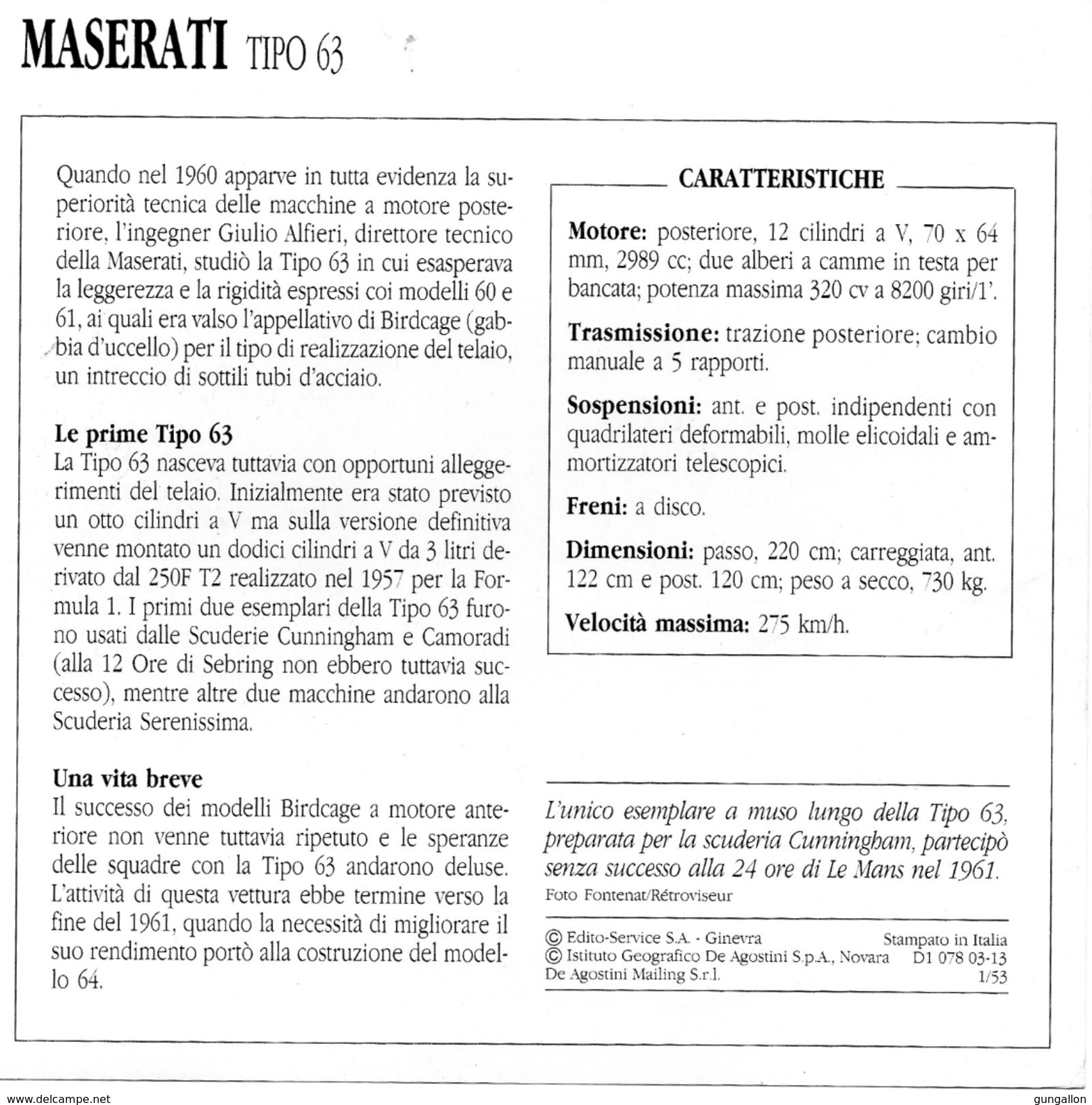 Auto Da Collezione "Maserati  1960  Tipo 63" (Italia) - Motori