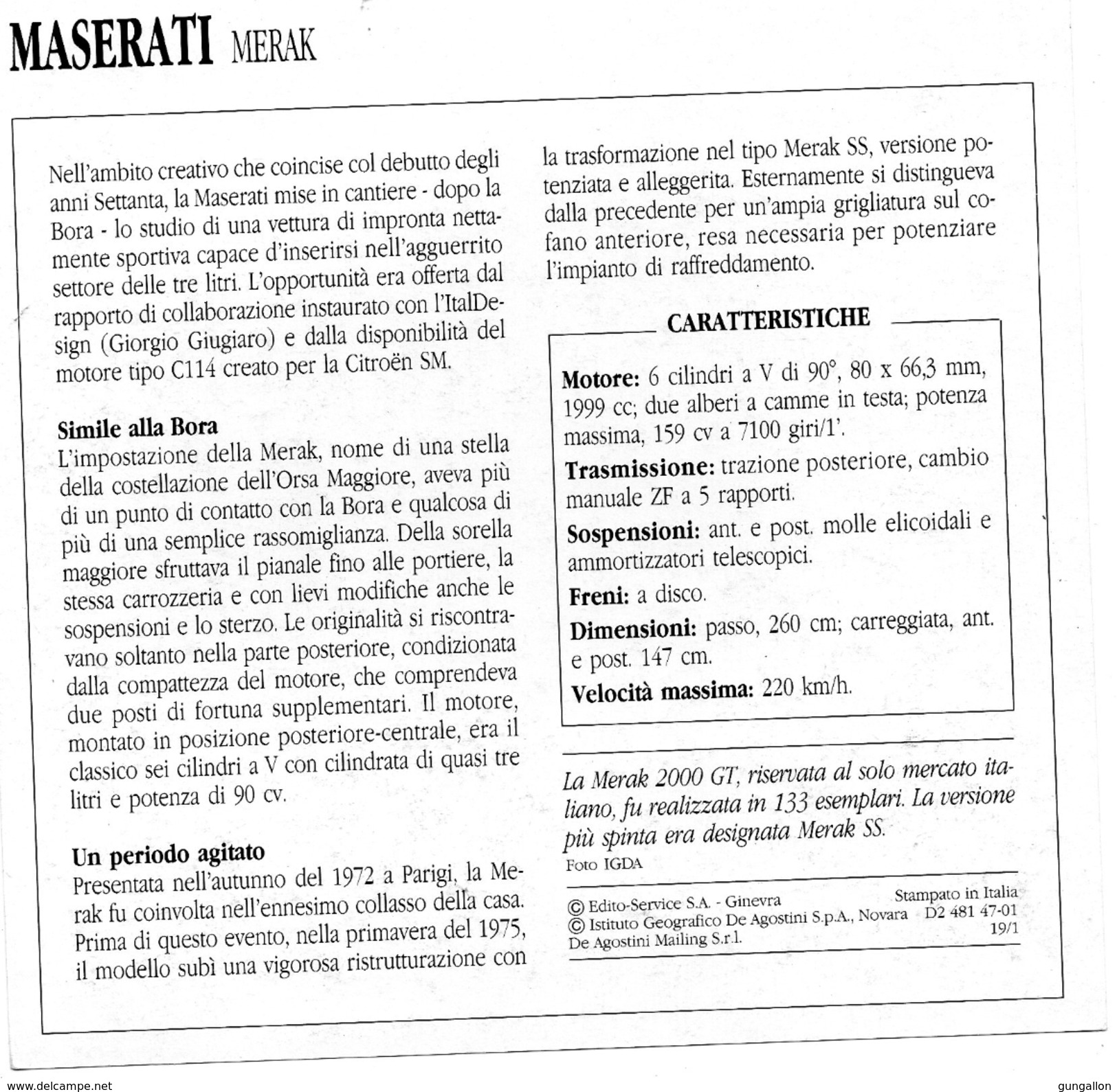 Auto Da Collezione "Maserati  1972  Merak 2000 GT" (Italia) - Motori