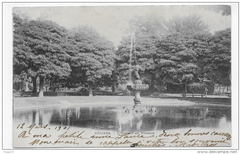 (RECTO / VERSO) BEZIERS EN 1901 - L' ENFANT AU POISSONS - BEAU CACHET - CPA - Beziers