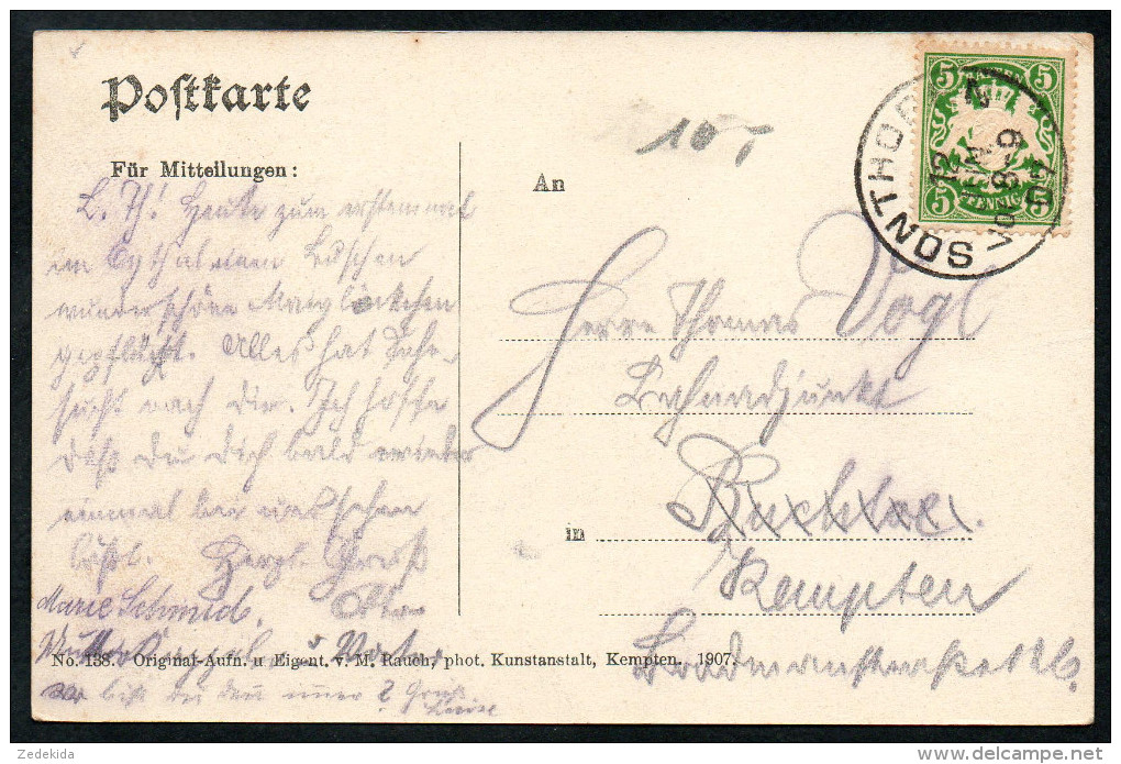 6426 - Alte Ansichtskarte - Wirtschaft Oytalhaus Schneck Himmelhorn Gr. Wilde - Gel 1907 - Rauch - Sonthofen - Sonthofen