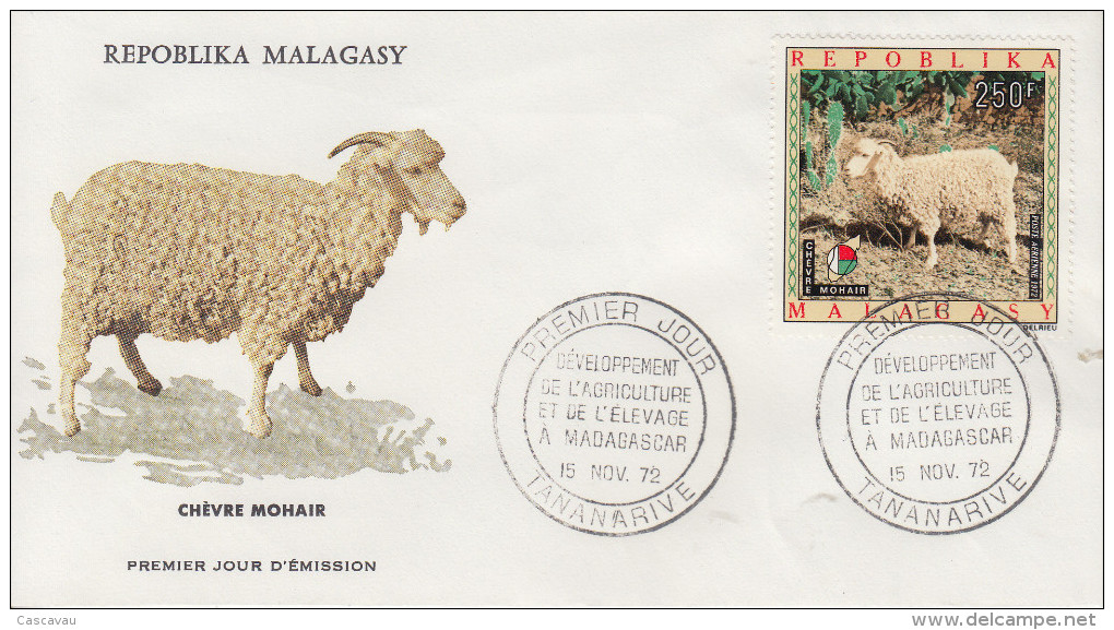 Enveloppe  1er  Jour  MADAGASCAR  Chévre  Mohair   1972 - Madagaskar (1960-...)