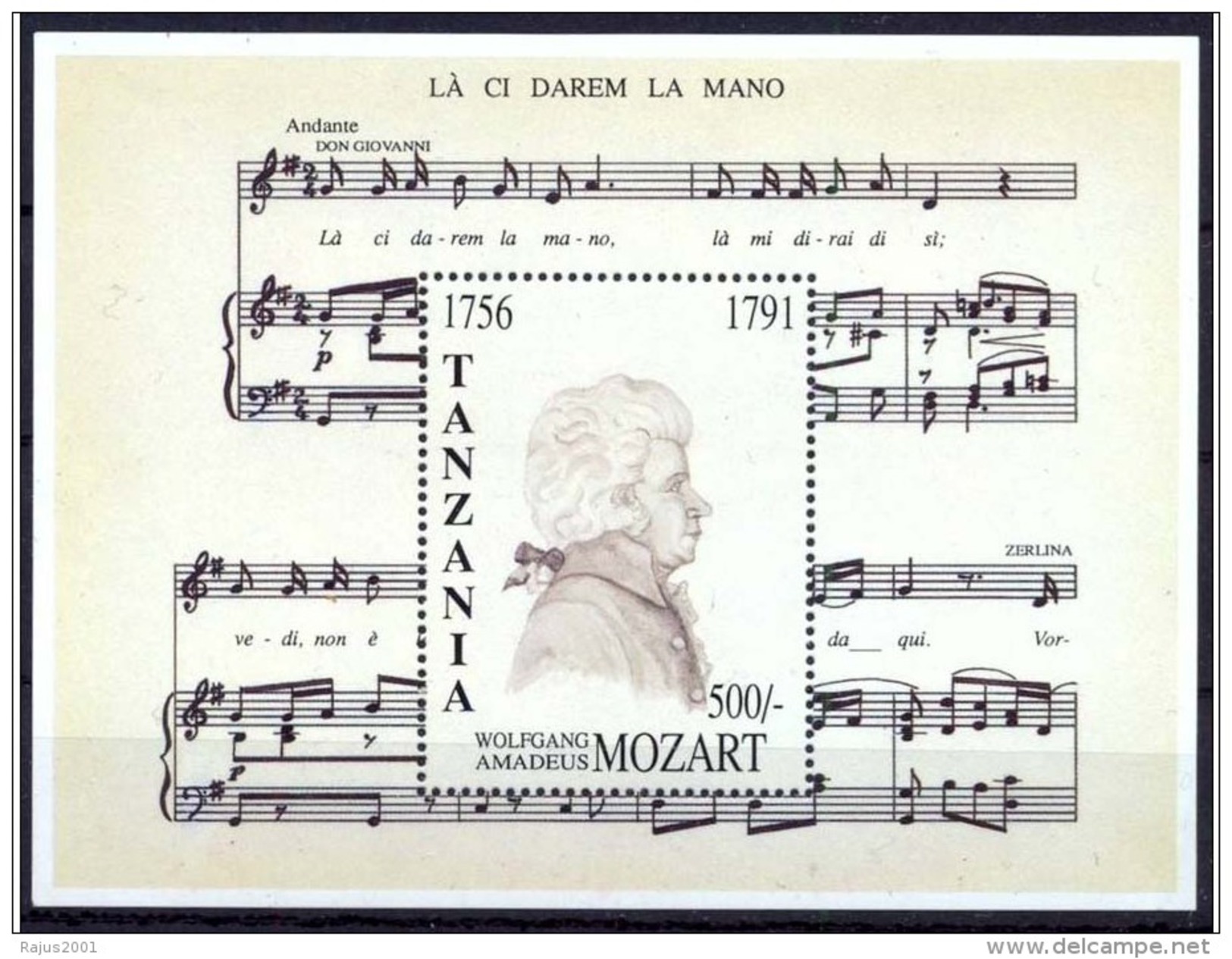 Mozart, Member Masonic Lodge Zur Wohltätigkeit, Freemasonry, Composer, Opera,  MS MNH Tanzania - Musik
