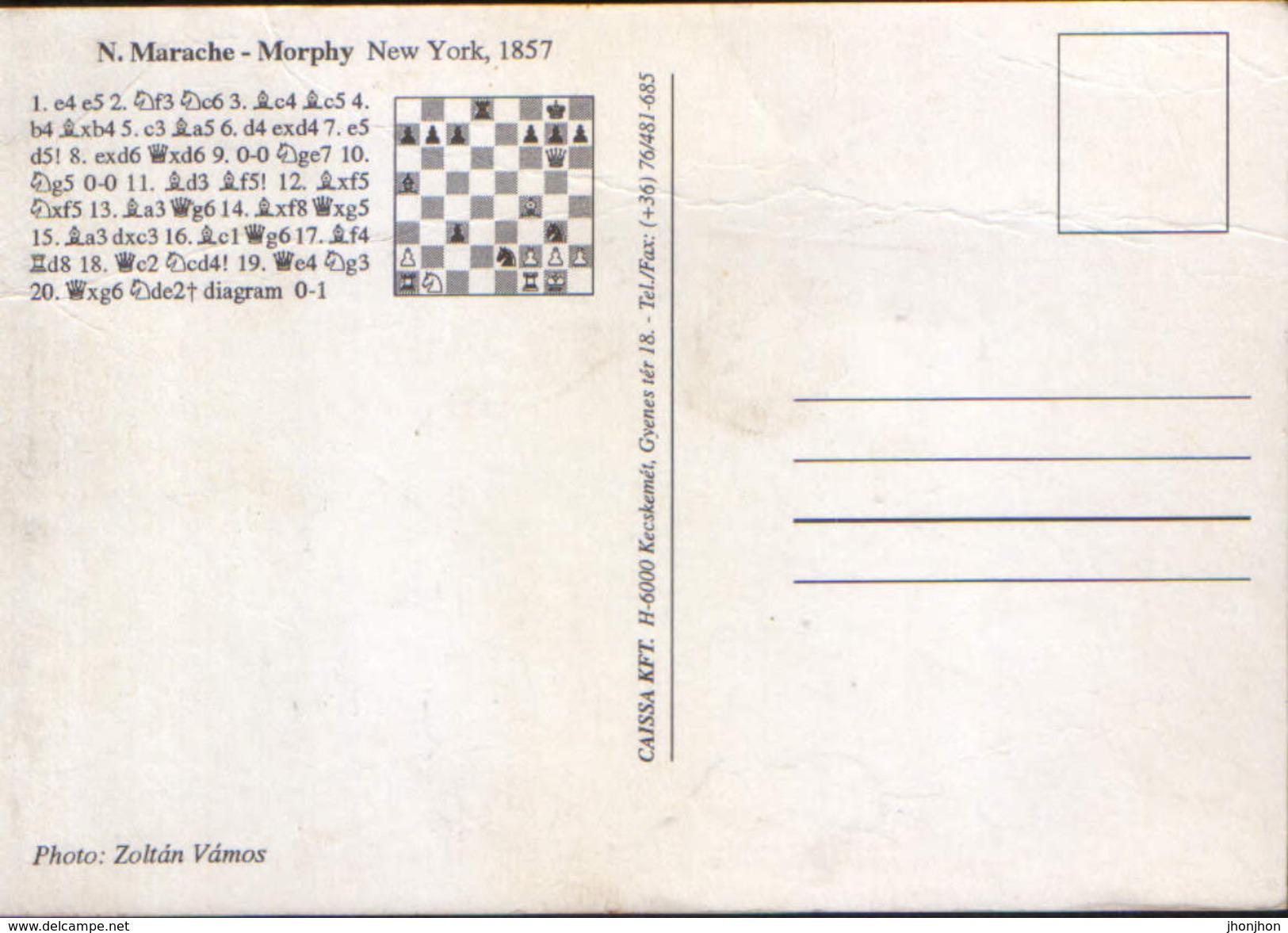 Hungary - Postcard Unused - Chess - Match Played In 1857 In New York N.Marache-P.Morphy - 2/scans - Schach