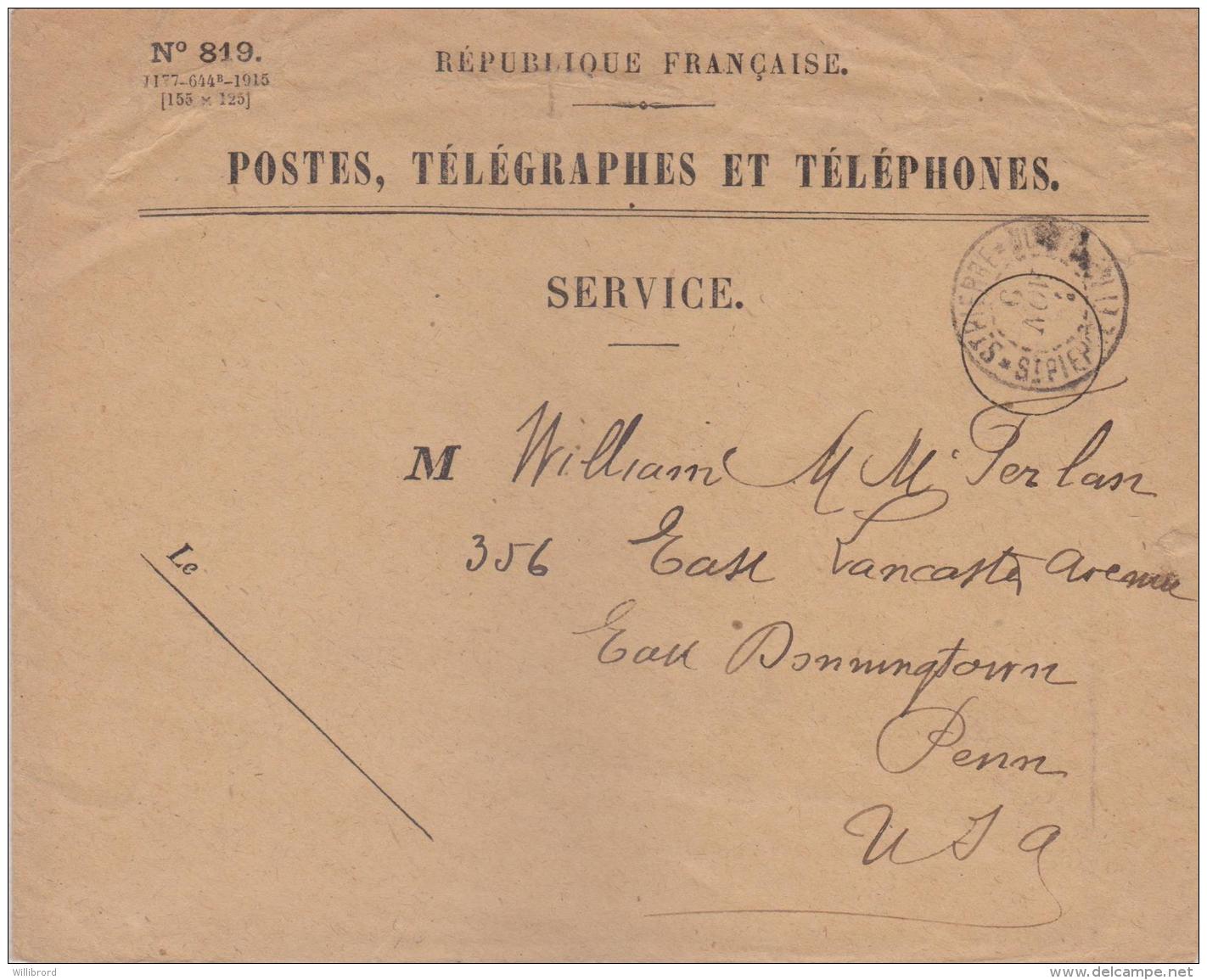 St. Pierre & Miquelon -  Official Free Mail - 1921 SPM To USA - Lettres & Documents