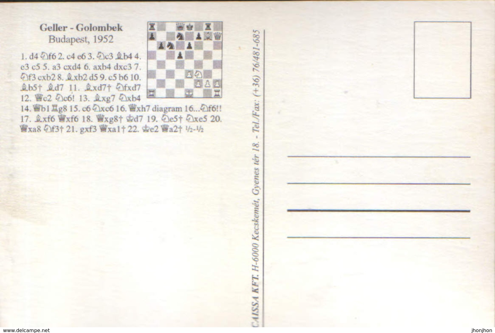 Hungary - Postcard Unused - Chess - Game Played In 1952 In Budapest Geller-Golombek  - 2/scans - Echecs