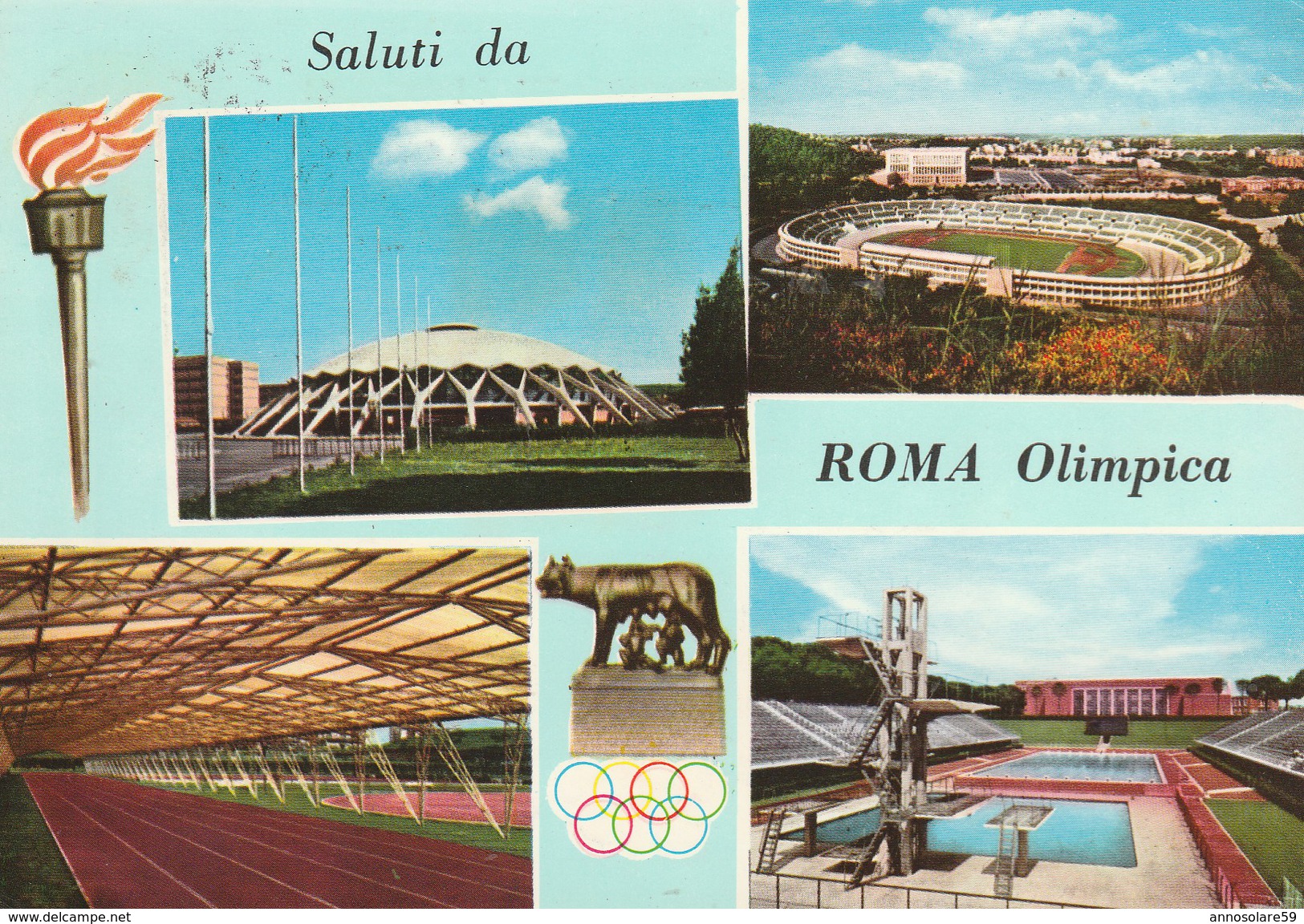 CARTOLINA: ROMA - SALUTI DA ROMA OLIMPICA - F/g - COLORI - VIAGGIATA - LEGGI - Stadi & Strutture Sportive